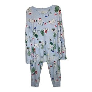 Joyspun New Women's Christmas Polor Bears Blue Jogger Pajama Set Size L 12-14
